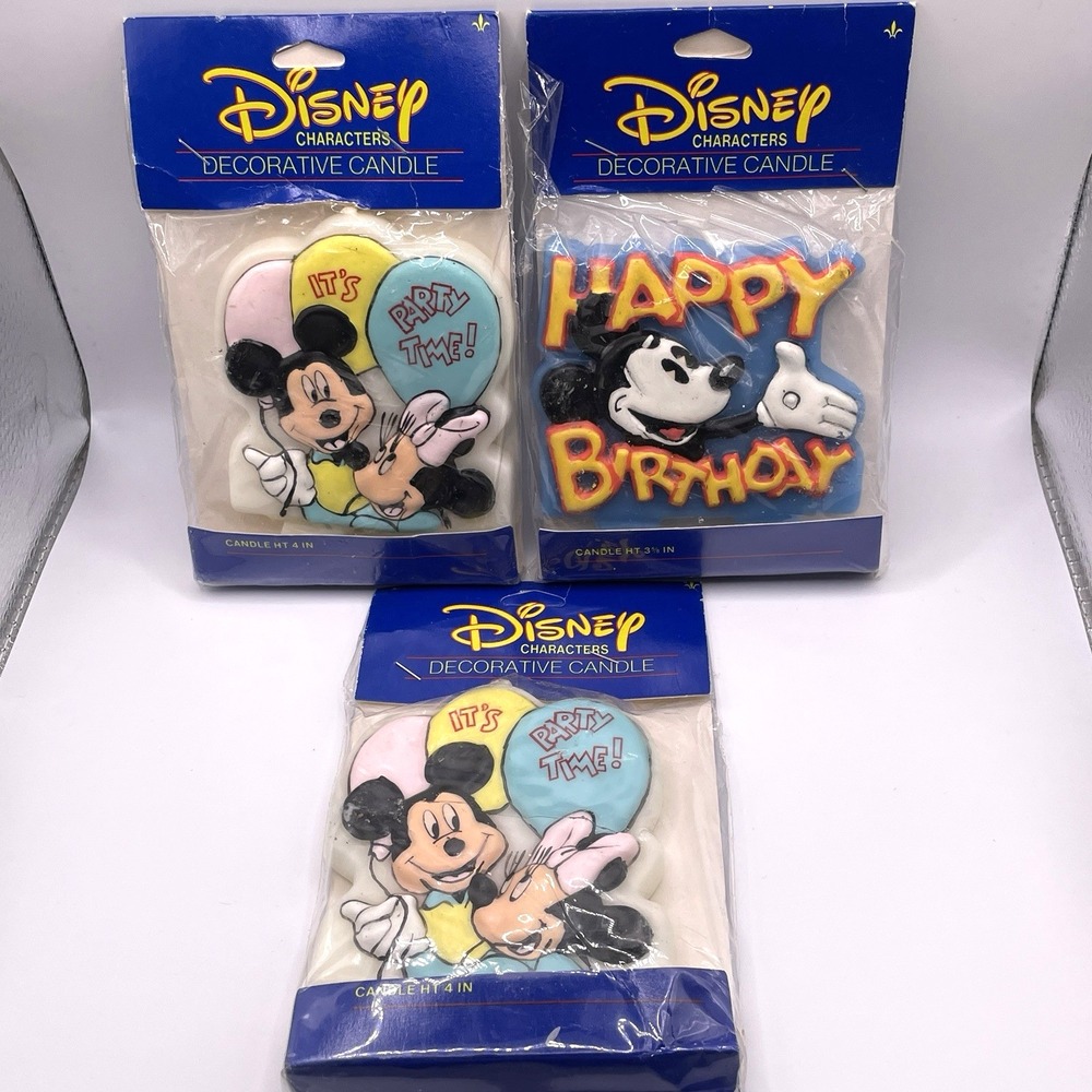 Vintage Disney‎ Mickey Minnie Mouse Birthday Candles LOT of 3 Gibson Greetings